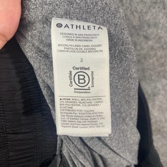 Athleta Brooklyn Jogger Pants 2 Black Camo Lined High Rise Tapered Stretch - Picture 15 of 16